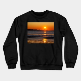 Sunrise over Long Sands Beach and the Nubble Lighthouse York Maine Crewneck Sweatshirt